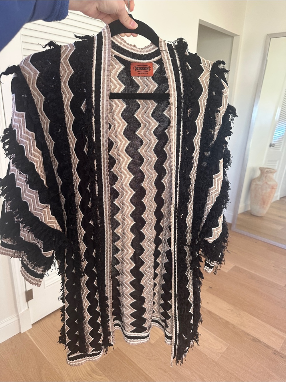 Vintage Missoni Open-Front Cardigan in Black White and Beige